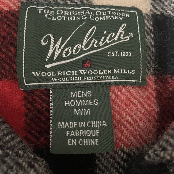 Woolrich Flannel Shacket Shirt Mens Medium Plaid Red Wool Blend Cabin Outdoor - Picture 6 of 8